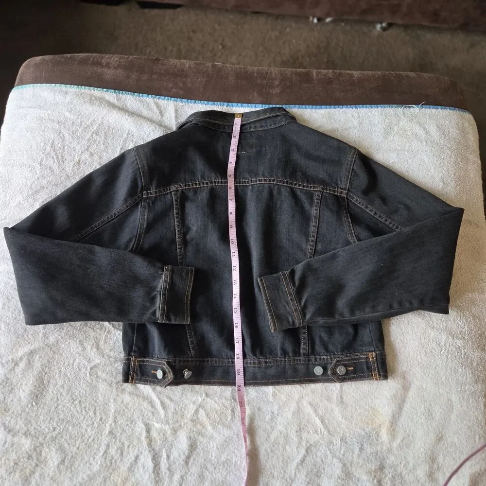Calvin Klein CK Dark Wash Cropped Denim Jacket Y2K Slim Fit Cotton Jean Coat S